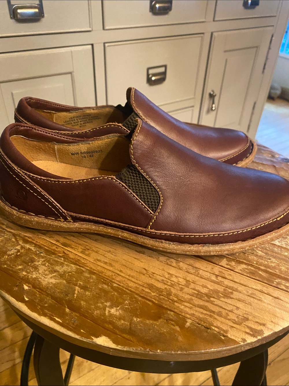 Born Brown Slip-On Leather Loafers with Elastic Panels